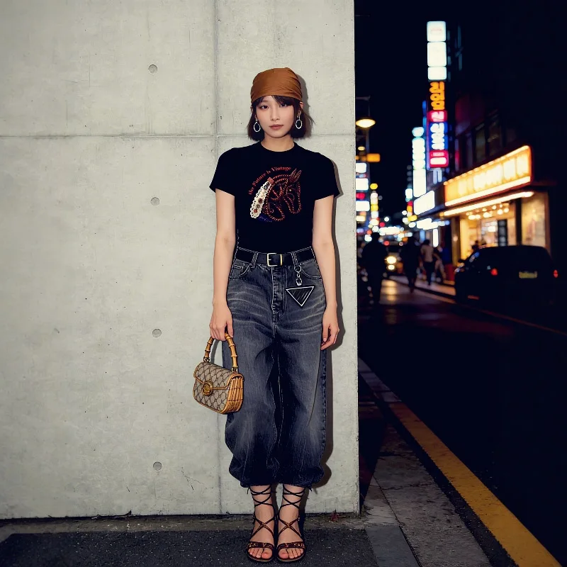 Original Fashion European Horse Head Zodiac Luxury Printed round Neck Short Sleeve Women T-Shirt for Women Trendy Casual Top