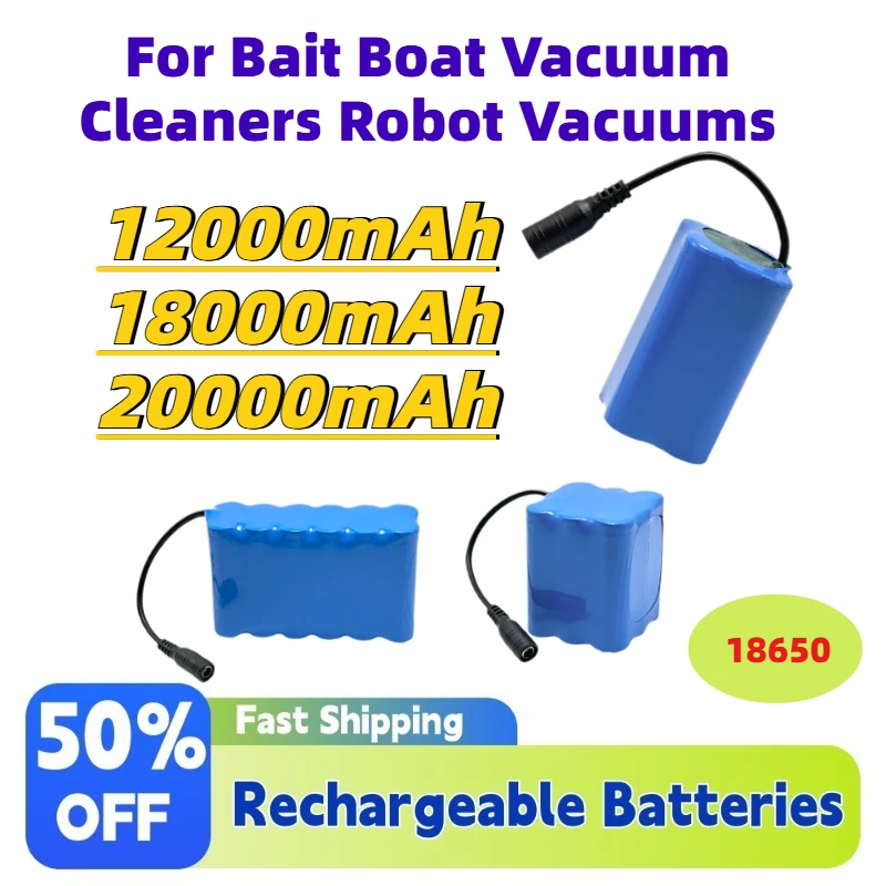 18650 Power Li-Ion Battery Pack 12000-20000mAh Long-Lasting for Bait Boat Vacuum Cleaners Robot Vacuums Spare Battery Accessory