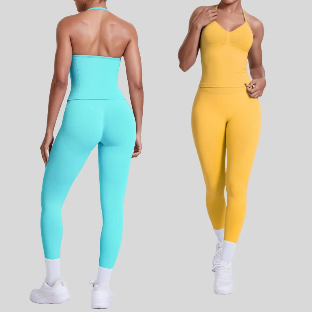 

Seamless Tight Yoga Set Fitness Backless Sports Vest Pants Yoga Outfit Push-Up Running Workout Clothes Gym Leggings Tracksuit