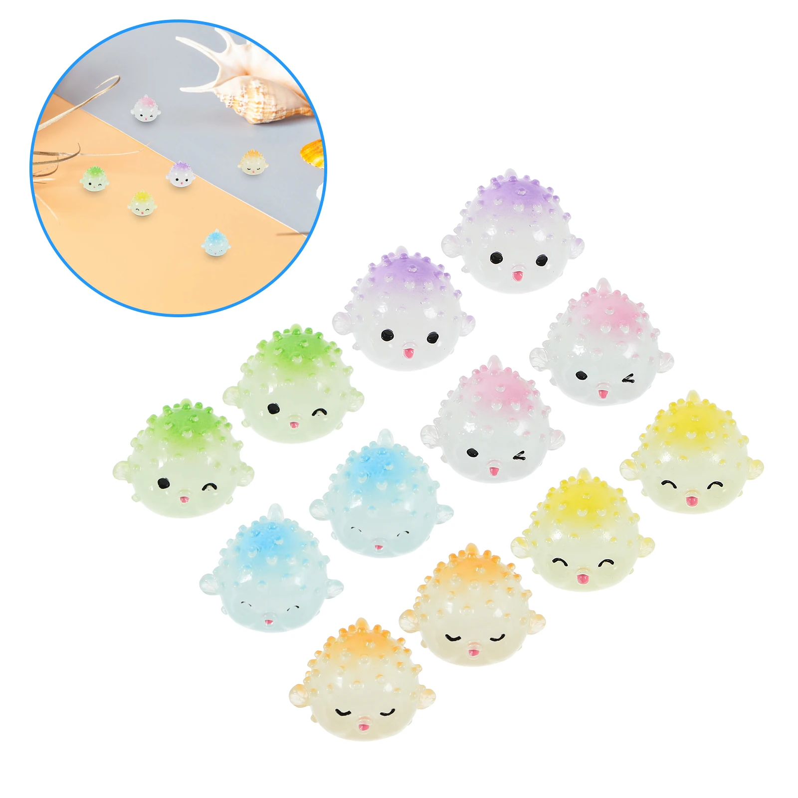 

12 Pcs Fish Ornaments Mini Marine Resin Animals Ocean Figurines Cartoon Decorations Aquarium Pufferfish Sculpture