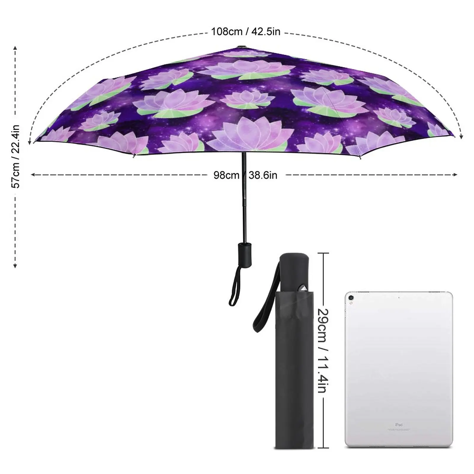 Water Lily Umbrella Purple Flowers Print Automatic Windshield Umbrella Cute Painting Golf Lightweight Umbrella