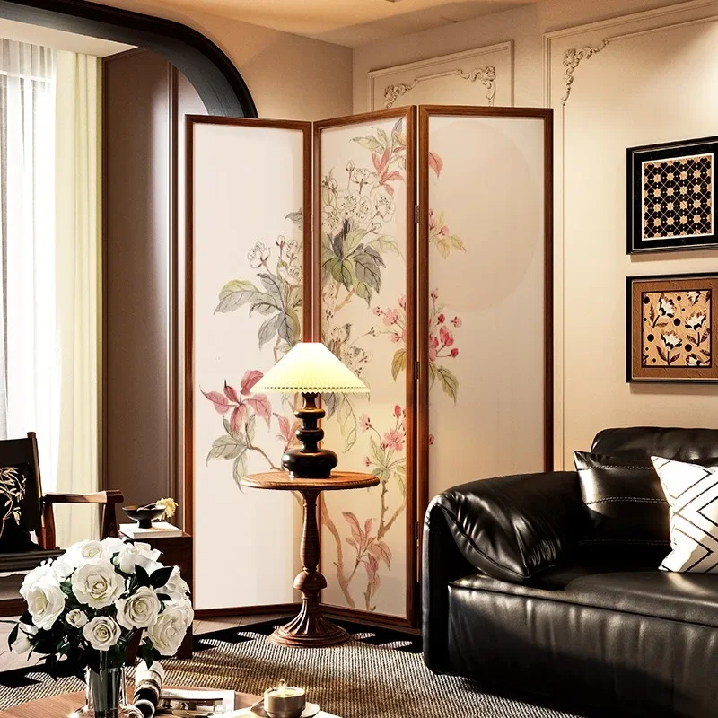 New Chinese-style solid wood screen, foldable, movable, home feature wall decoration, small rooms, tea rooms, study partitions,