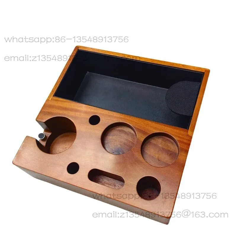 Porous design of solid wood base integrated with coffee pressing powder base and slag storage