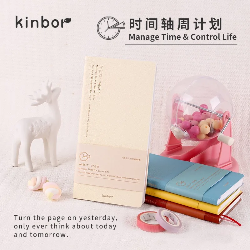 Kinbor Timeline Weekly Plan Notebook PU Hand Book Todolist Efficiency Manual Daily Agenda Notepads And Journals Student Books