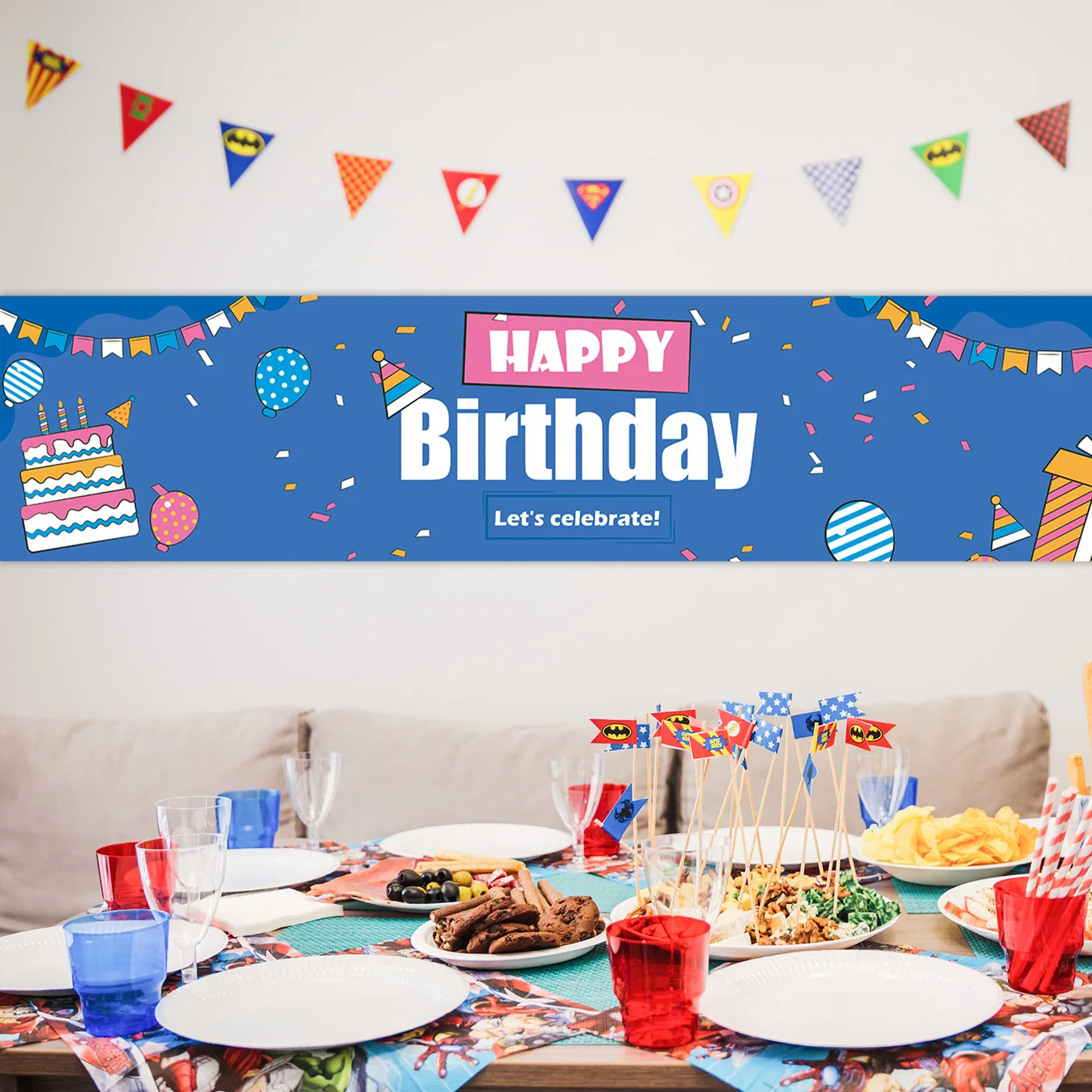 

Birthday party decoration, courtyard banners, pull bars, activity scenes, home living room atmosphere, background cloth