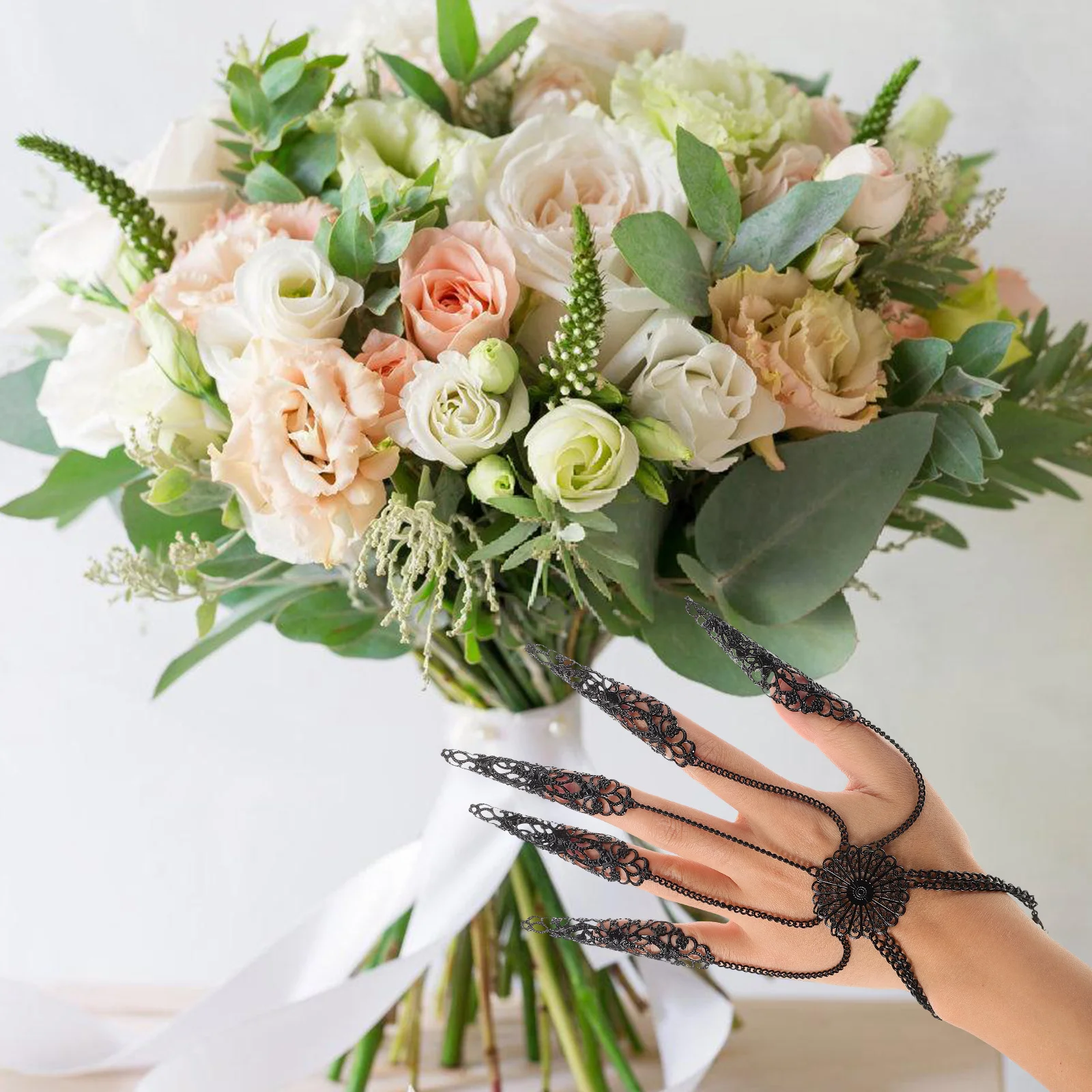 

Fake Nail Bracelet With Chain Belly Dancing Hand Jewelry For Women Performance Accessories Fingernail Tips Hand Chain