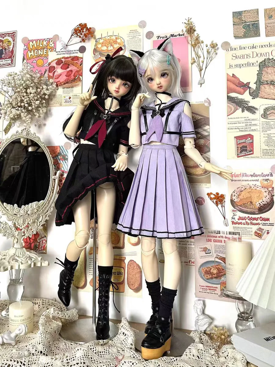 BJD poppenkleertjes zijn geschikt voor 3-inch poppenkleertjes. Nieuwe zwarte of paarse jurk, 2-delige set, damesstijl met botkruis