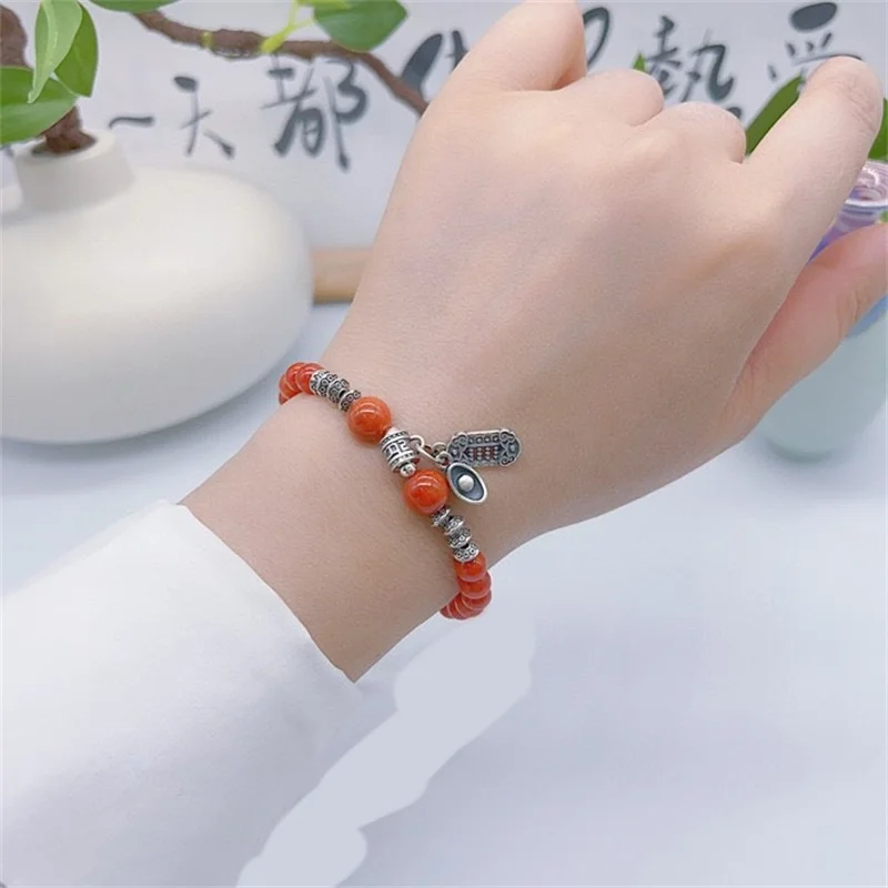 

Sterling Silver Bracelet S925 Gift For Women DIY Citrine Originality Agate Girl Charm Garnet Festival Retro Fashion Jewelry