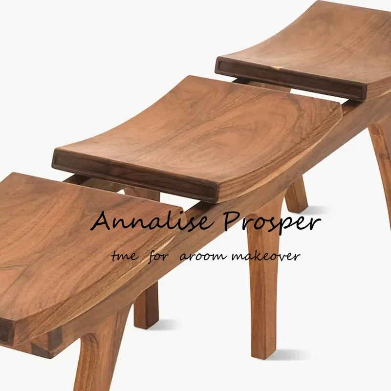 Solid Wood Bench Wabi Sabi Style Living Room Entrance Shoe Changing Stool Dining Room Bench Tea Table Stool Minimalist