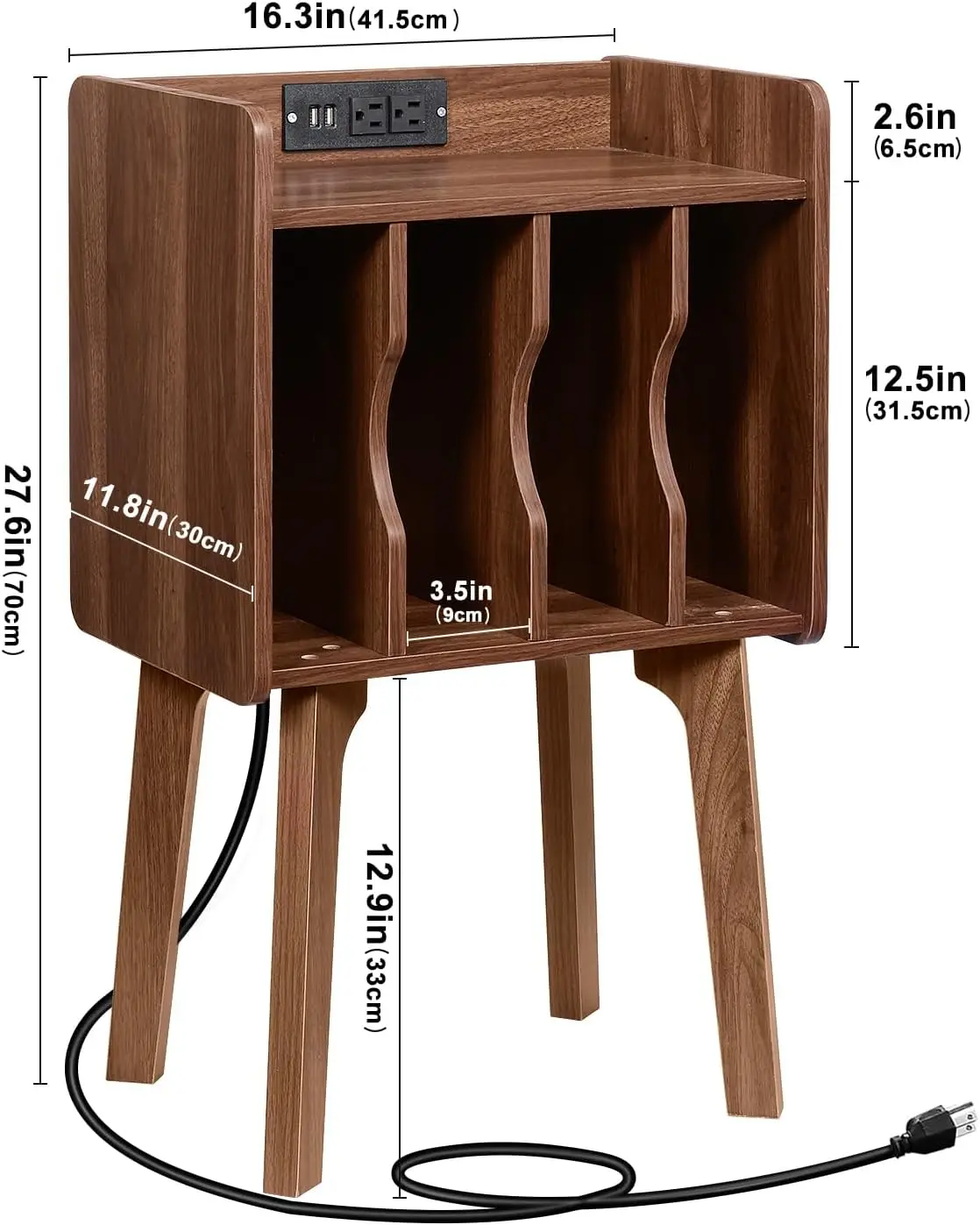 

Urban Deco Wooden Nightstand With Charging Station, End Table With 4 Storage Cabinet, Bedside Table With Wooden Legs For Small