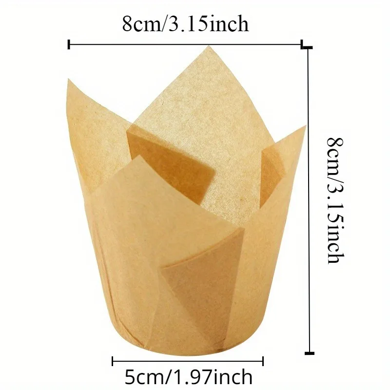 50/100 قطعة أكواب ورقية للكعك للاستعمال مرة واحدة ثلاثة ألوان أكواب ورقية لكعكة التوليب مناسبة للخبز وحوامل فطيرة مبطنة ورق مقاوم للزيت #3