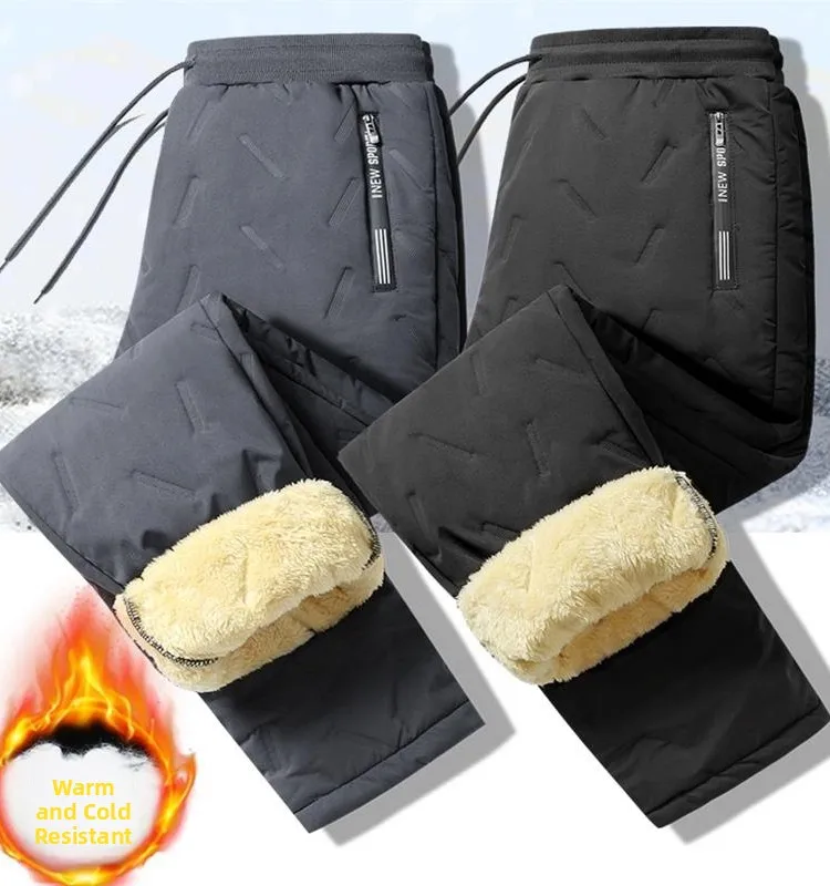 

Men's Lamb Velvet Pants Winter Workwear Elastic Waist Windproof Waterproof Wear Resistant Casual Long Trousers for Youth