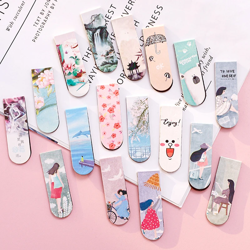 5Pcs Cute Cartoon Student Magnetic Bookmark Marker Kawaii Bookmark Stationery Supplies