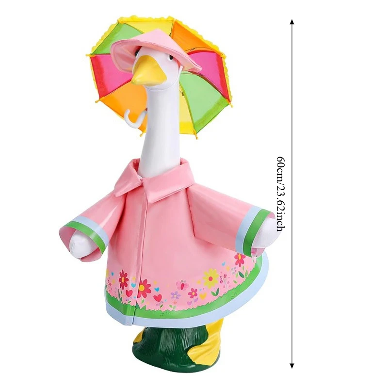 Pink Floral Porch Goose Raincoat Outfit with Rainbow Umbrella & Hat, Goose Costume for 23