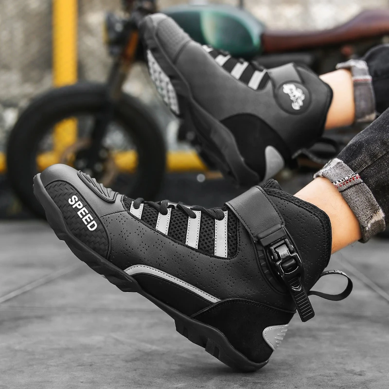 Chaussures de moto respirantes en cuir de vachette pour hommes, bottes de longueur de rinçage pour motocross, bottes de protection pour coureurs