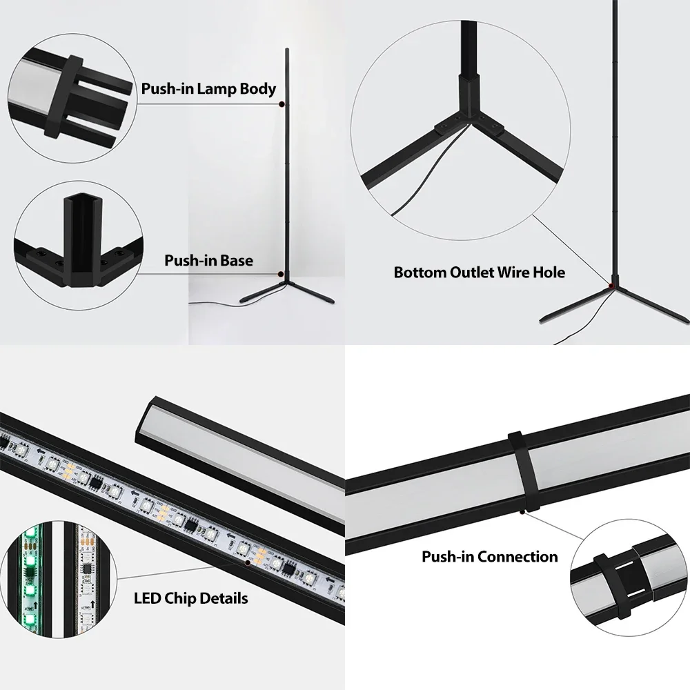 Lámpara de pie LED RGBIC de 180CM, aplicación remota inteligente, Control, luz de suelo de esquina moderna, soporte de pie atmosférico, decoración del hogar