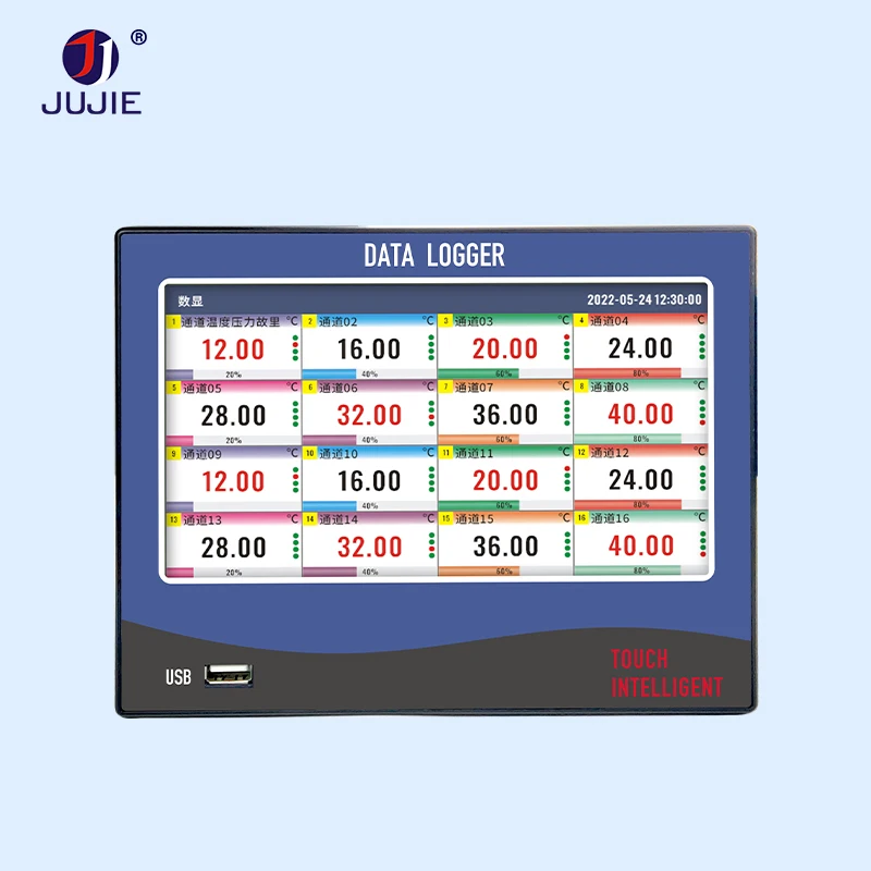 Smart Touch Screen Industrial Data Recorder, temperatura, pressão, tensão, corrente, temperatura, Data Logger, 1,8,16,32 canais