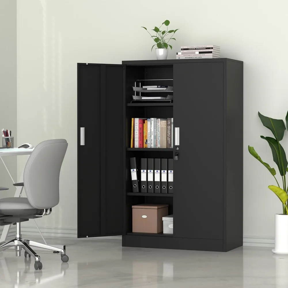 خزانة تخزين معدنية مع أبواب قفل وأرفف قابلة للتعديل، وخزائن تخزين قابلة للقفل بطول 53.5 بوصة لمرآب المكاتب المنزلية #4