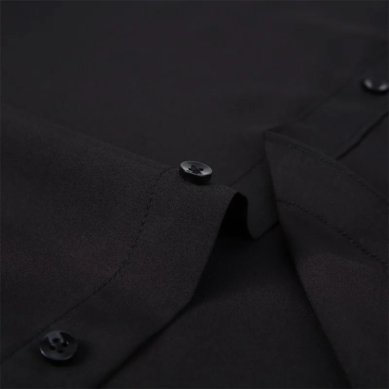 Мужские эластичные рубашки с длинным рукавом и отложным воротником на пуговицах, однотонные формальные топы в минималистском элитном стиле