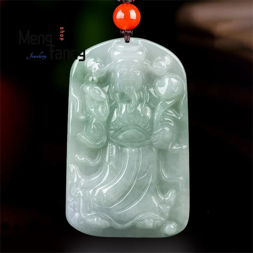 

Natural Myanmar A-goods Jadeite God of Wealth Ice Jade Pendant Exquisite Engraver Handicraft Holiday Gift Fashion Jewelry Mascot