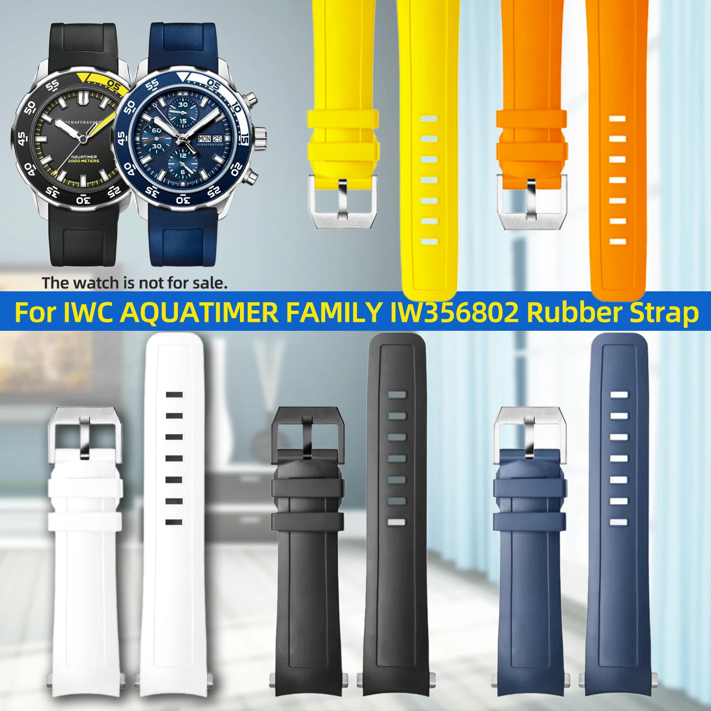 For IWC AQUATIMER FAMILY IW376705 IW376711 IW376708 Rubber Watch Strap Quick Release Watch Band 22mm Arc-shaped Interface Men