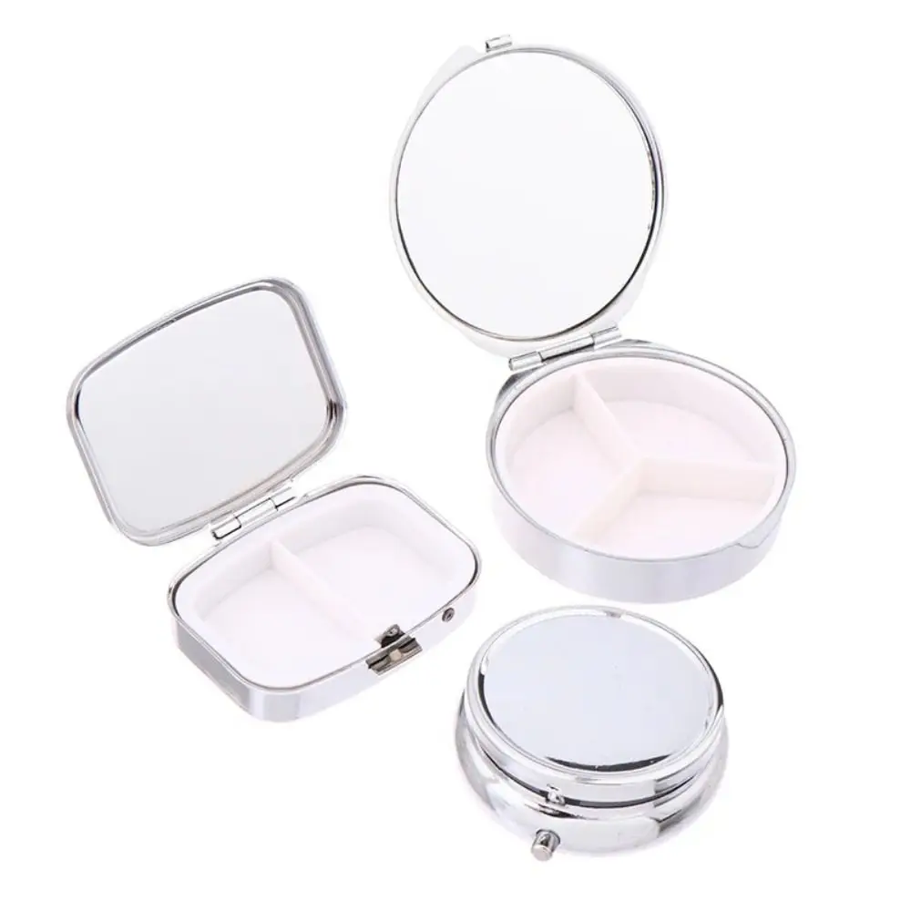 Portable Metal Tablet Box Leak-Proof Round Pill Organizer Compact Coins Case Travel