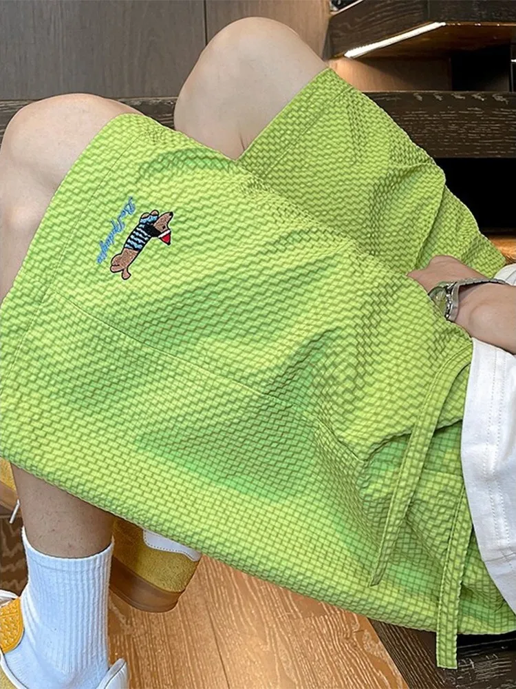 

Dopamine Men's Summer Bubble Silk Ice Silk Sports Beach Shorts Loose Fit Casual mid Waist Teenage Youth Active Wear