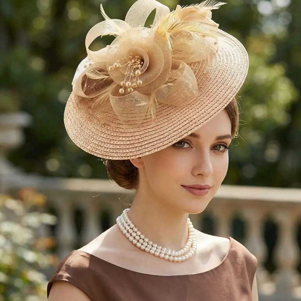 

Изысканная ретро-повязка на голову с сеткой и перьями, элегантный винтажный головной убор-фасцинатор, формальная шляпка, маскарадная повязка для волос, свадебный аксессуар