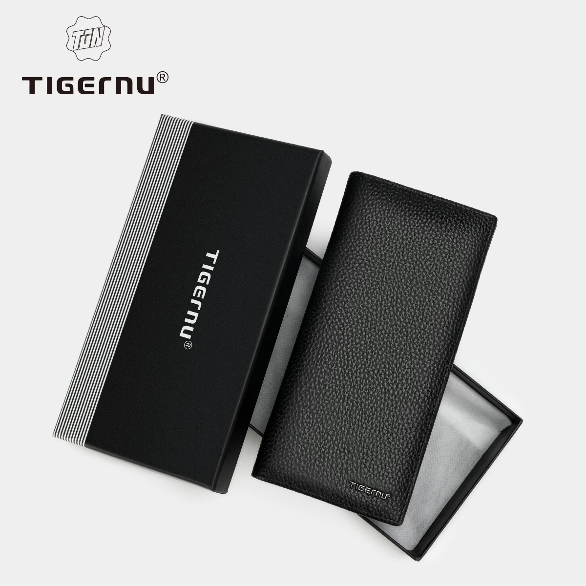 Tigernu Genuine Leather Wallet for Men Long Wallet Men's Wallet Male Slim Leather Purse Card Holder Zipper Pocket Gift Box