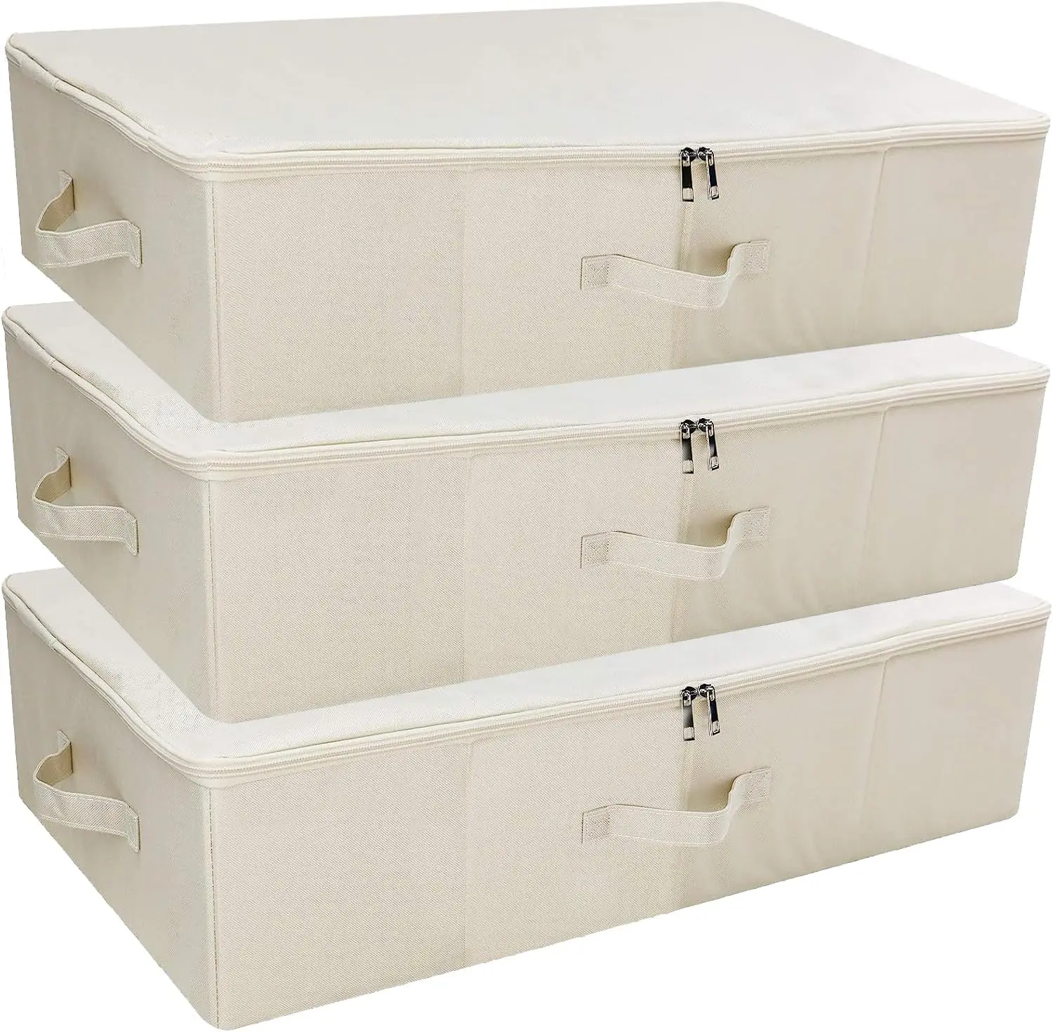 

3-Piece Collapsible Underbed Storage Bins, 27.5x15.7x7", Foldable Fabric Boxes for Clothing & Shoes, Beige