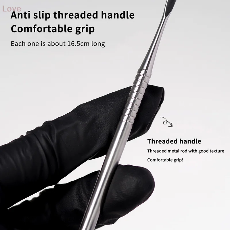 المعادن مزدوجة الرأس مسمار نحت قضيب تمديد الغراء إزالة عصا هلام إزالة ملعقة طلاء الأظافر غمس أداة إزالة الصواميل لصالون #4