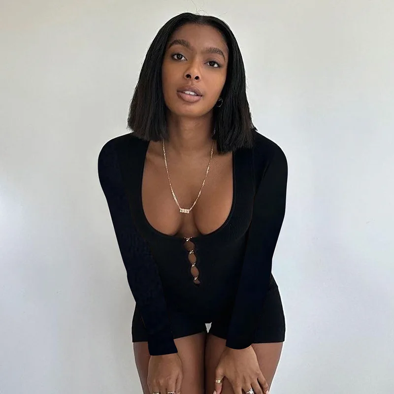 

P30272 Цветной базовый комбинезон с длинными рукавами, с вырезами, повседневный, осенний, из полиэстера, прямой крой, с низкой талией, длинные брюки, комбинезон