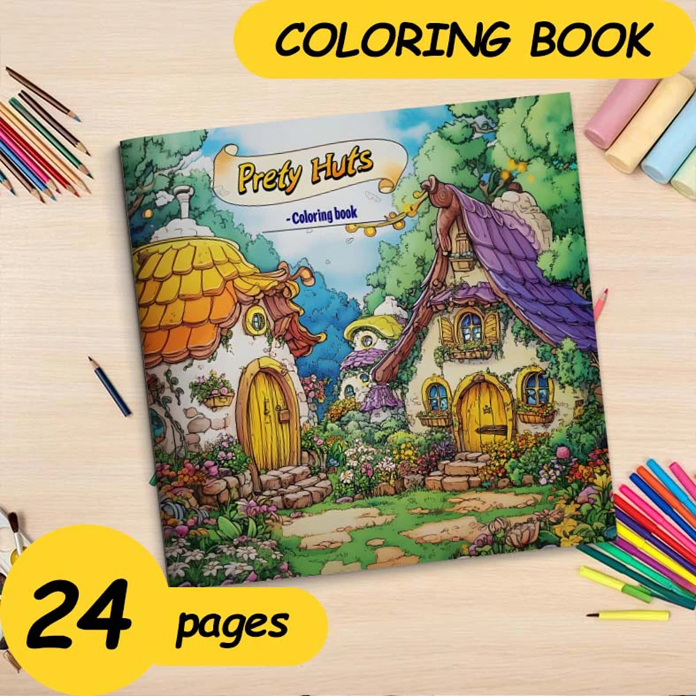 1pc Prety Huts Coloring Book 24 Page for Bold-easy House Patterns Adults Cute Drawing Book Perfect Gift for Party and Birthday