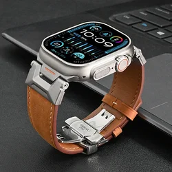 Leather sports Band for Apple Watch Ultra 2 49mm 7 8 9 45mm Luxury Mecha Strap for IWatch 6 5 4 Se 3 2 44mm 42mm Correa Bracelet