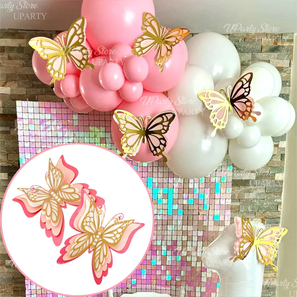6Pcs 3D Large Butterfly Party Decorations Giant Paper Butterfly Stickers Wall Decor for Birthday Wedding Baby Shower Party Favor