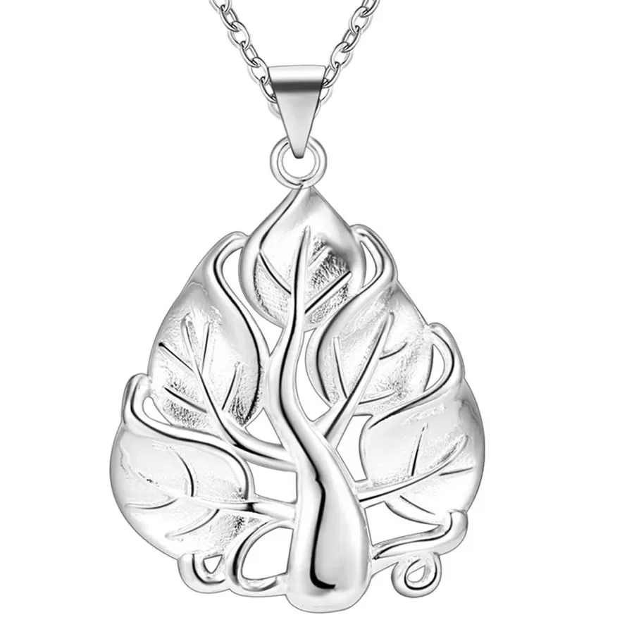 wholesale women wedding cute necklace Beautiful fashion Elegant silver Plated  charm Leaf pendant pretty Necklace jewelry