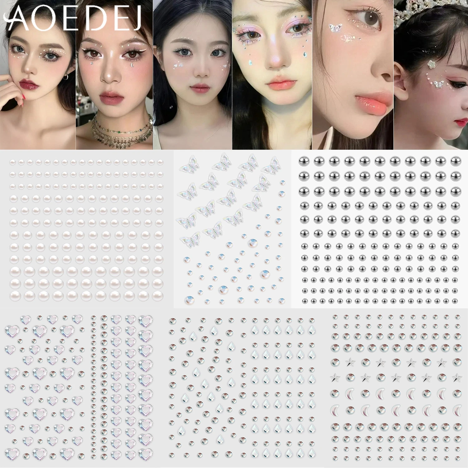 

AOEDEJ 1 Set Colorful Rhinestone 3D Tattoo Stickers Stick-on Face Eye Nail Body For Festival Crystals Gems Makeup DIY Jewelry