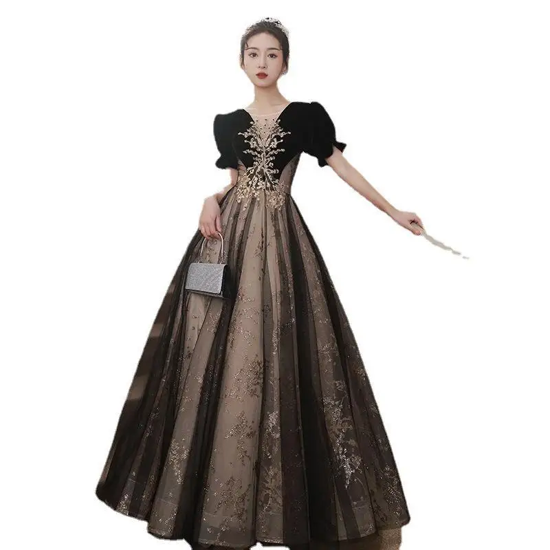 Elegant Women Evening Dress Light Luxury Vintage Appliques Long Banquet Gowns Female Formal Party Dresses Prom graduation dress