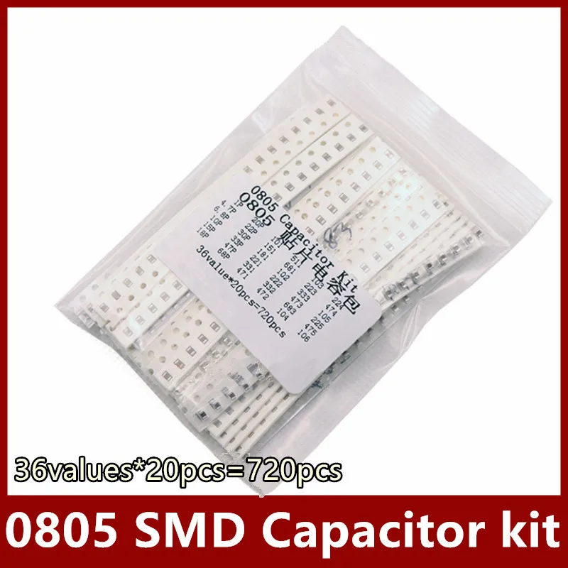 

36values*20pcs=720pcs 1pF~10uF 0805 SMD Capacitor assorted kit Capacitors Samples Kit electronic diy kit