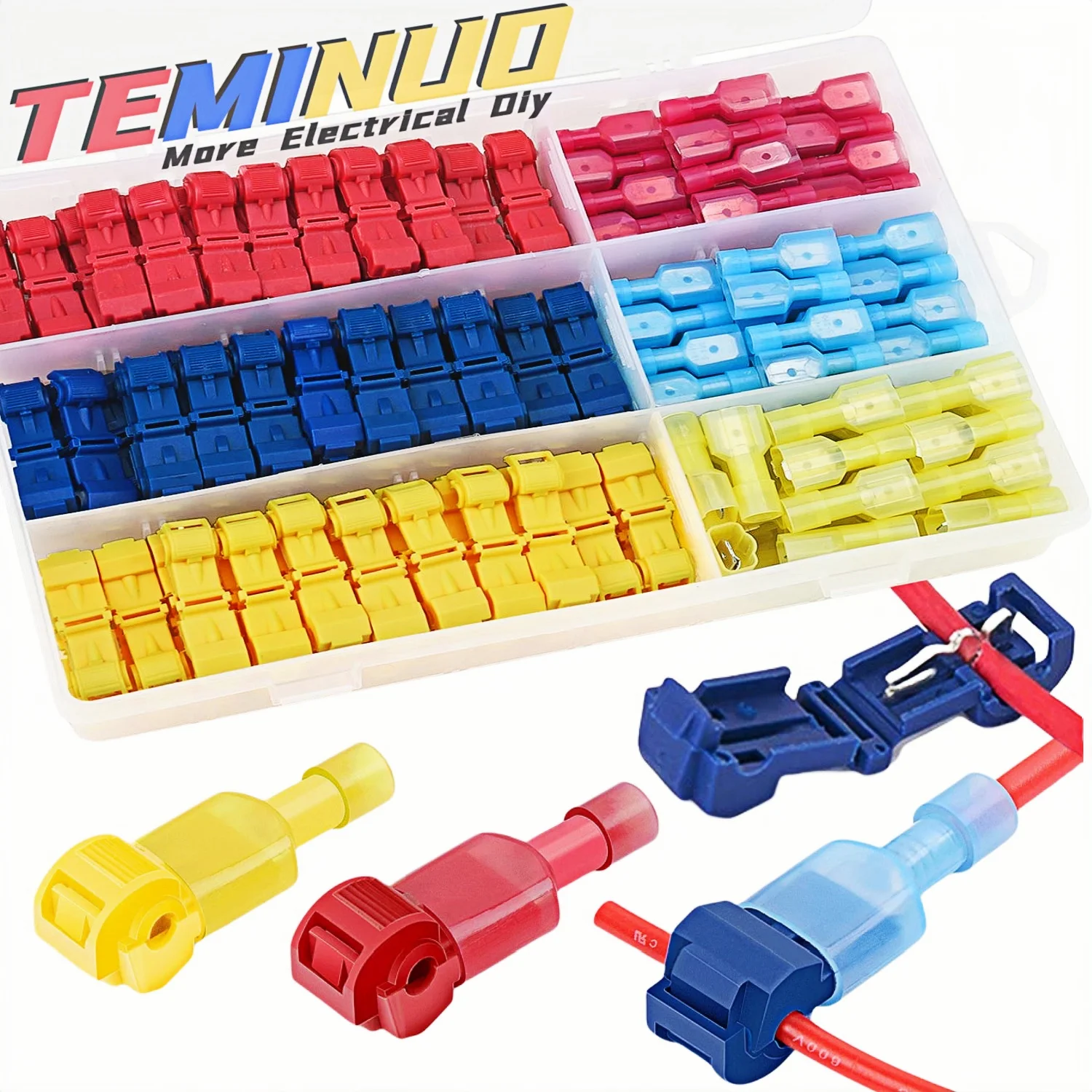 T Tap Wire Connectors, 60/50/40pcs Self-Stripping with Nylon Fully Insulated Male Quick Disconnect Splice T Type Electrical Wire