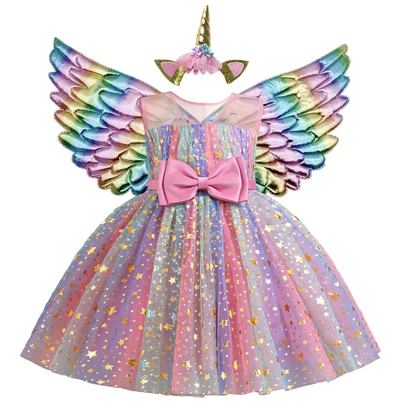 Girls Unicorn Dress Kids Party Birthday Princess Dress Halloween Costume Sleeveless Wedding Christmas Costume Kids Clothes