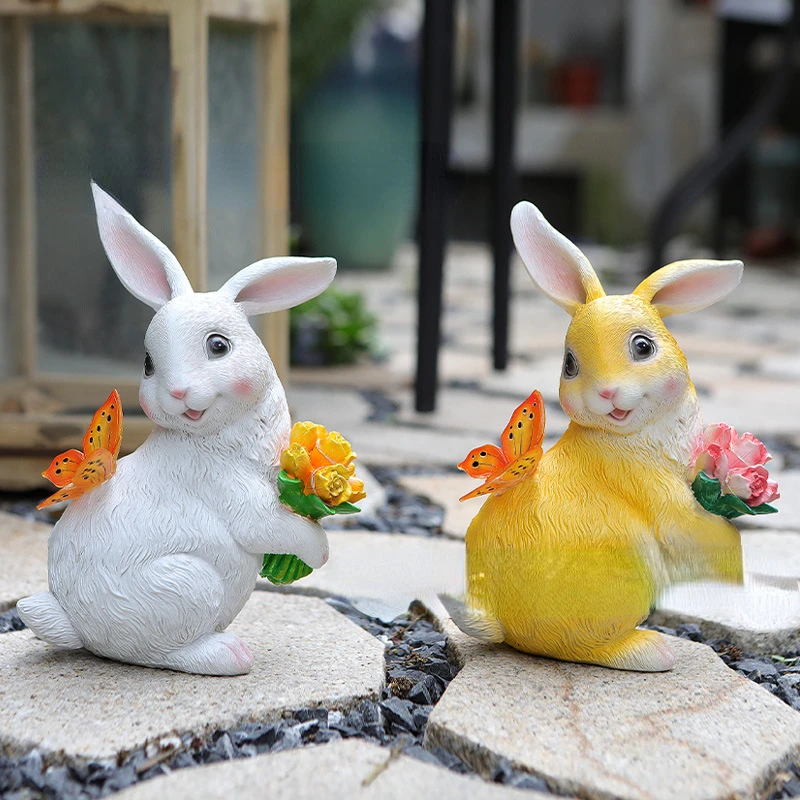 

Garden Decorations, Holding Flowers, Butterfly and Rabbit Ornaments, Outdoor Animals, Solar Lights, Resin Crafts