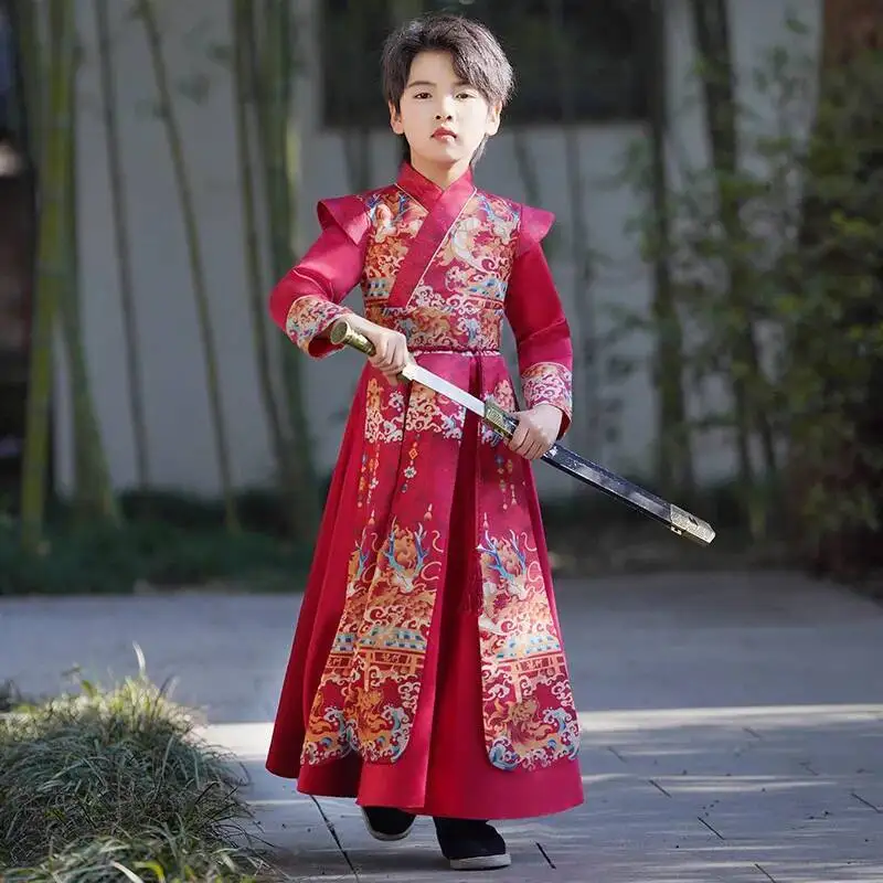 

Boys Hanfu Chinese Ancient Kids School Uniforms Costumes Children Young Master's Perform Clothing Warrior Swordsman Cosplay