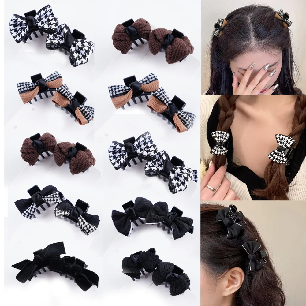 10Pcs/Lot Korean Women Retro Black Bow Hair Claw Ponytail Braid Elegant Silk Satin Clip Fashion Accessories Party Gift Mix Style