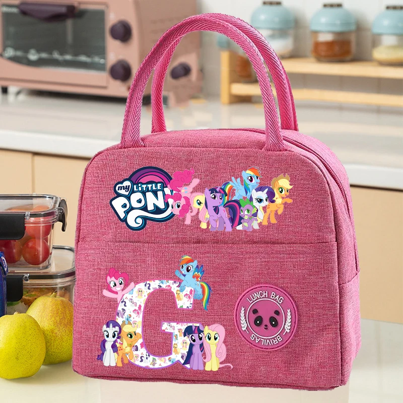 My Little Ponys Lunch Bag for Kids New Anime Letter A-Z Food Bento Handbags Student School Office Thermal Insulation Pouch Gift