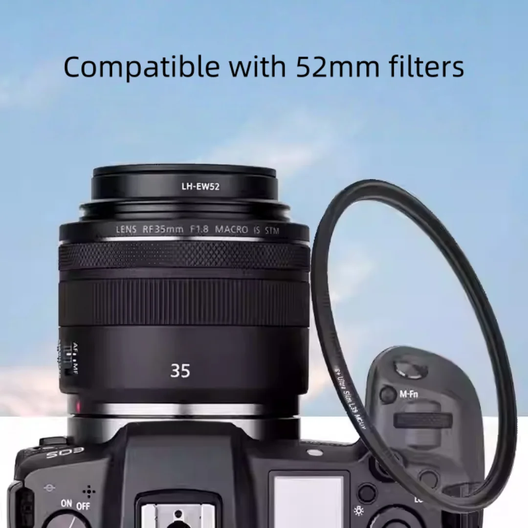 Parasol de lente de Metal para cámara Canon EOS R5 R6 R7 R8 R10 R50 RF 35mm f 1,8 MACRO IS STM lentes montaje de tornillo reemplazar accesorios de EW-52