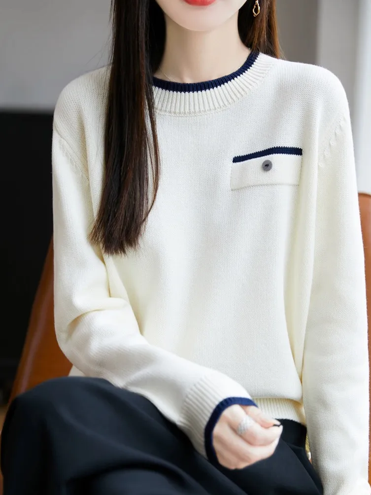 Thiened Casual Round Ne Sweater Damen Outlet Store End of Line Color Blo Knitted IRT Warm Base Layer Leisure Sle