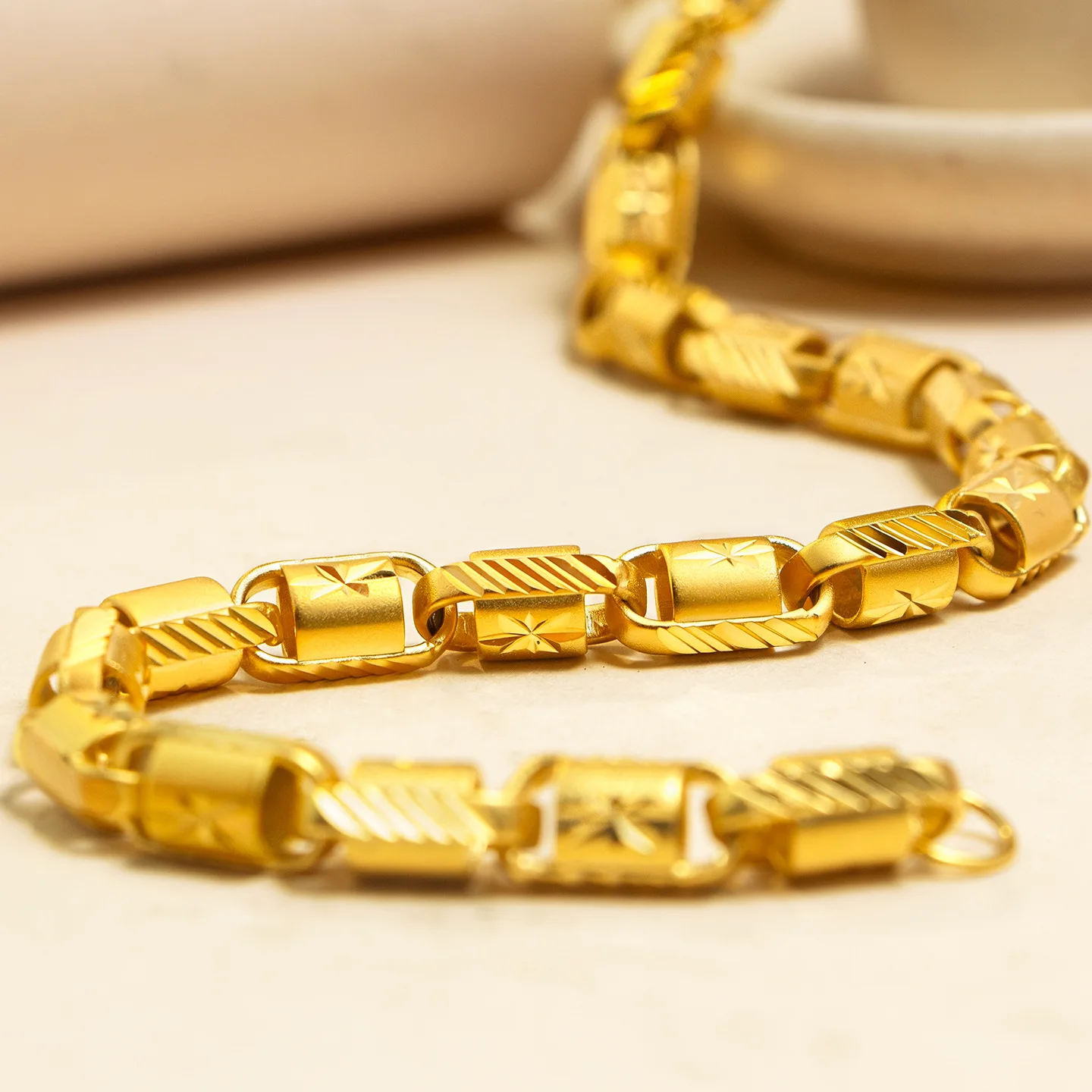 

24K real gold starburst faceted 8mm necklace 9999 men's domineering rich chain 24K real gold jewelry