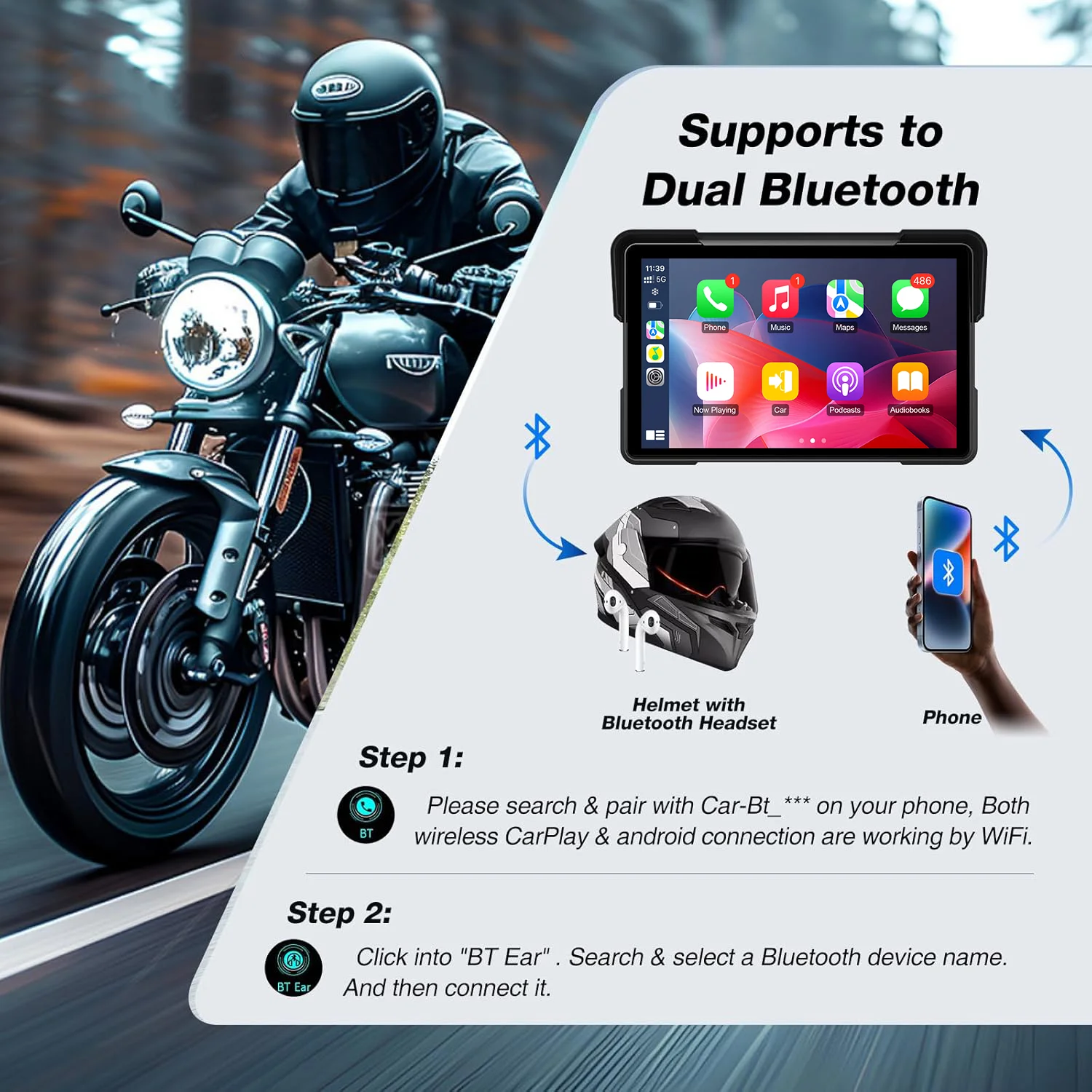 5/7 بوصة Carplay دراجة نارية الملاحة GPS اللاسلكية أندرويد السيارات موتو DVR شاشة عرض مراقب IPX7 الدراجات النارية الملحقات