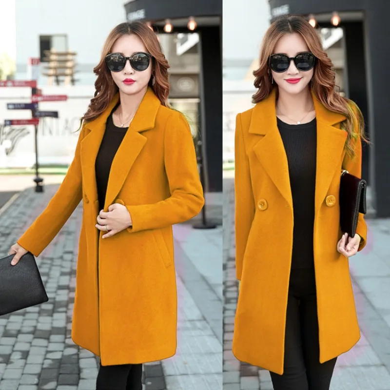 2020 Autumn Winter Double-Breasted Wool Coat Women's Multi-Color Casual Overcoat